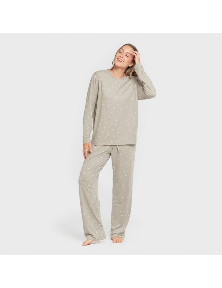 Pijama largo mujer soft Ambarina verde cacería