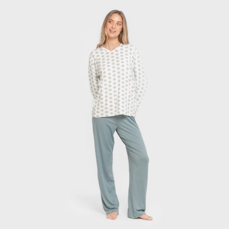 Pijama largo mujer soft Joy agua marina