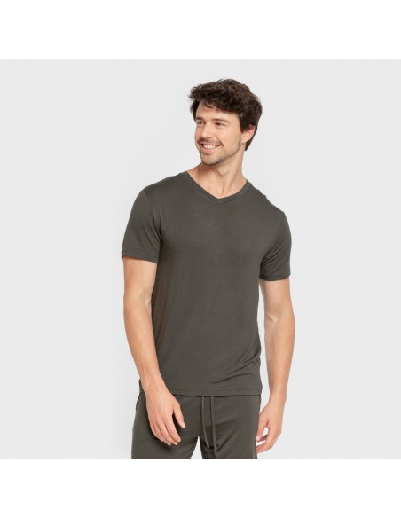 Pijama corto viscosa hombre verde oscuro