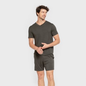 Pijama corto viscosa hombre verde oscuro 2