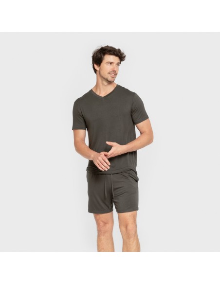 Pijama corto viscosa hombre verde oscuro