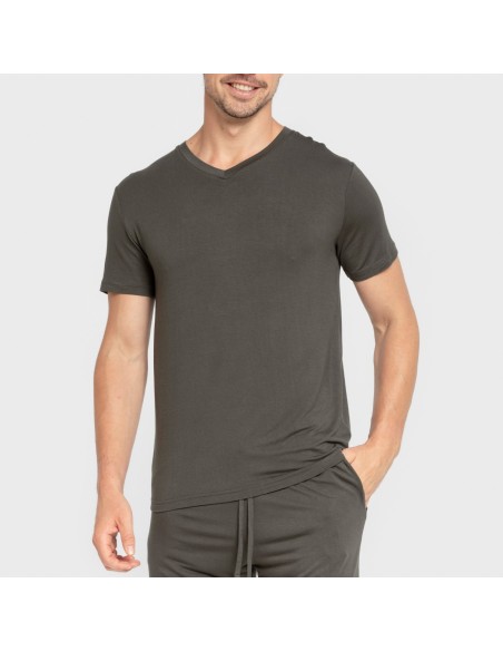 Pijama corto viscosa hombre verde oscuro