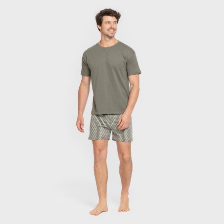 Pijama corto algodón hombre Sassy verde cacería