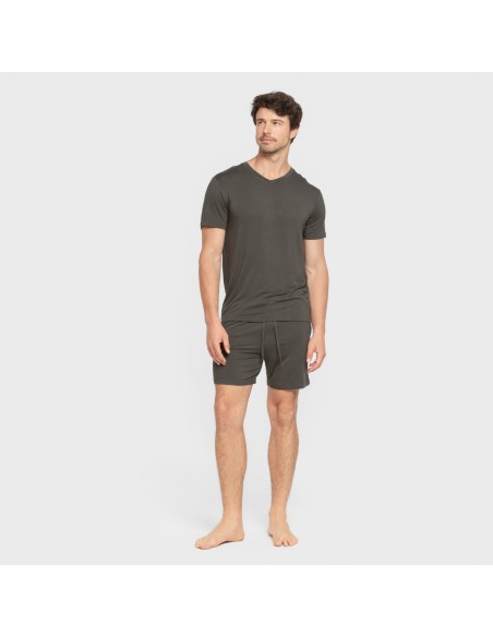 Pijama corto viscosa hombre verde oscuro