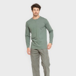 Pijama hombre franela Raya Marsellita verde - arena 2