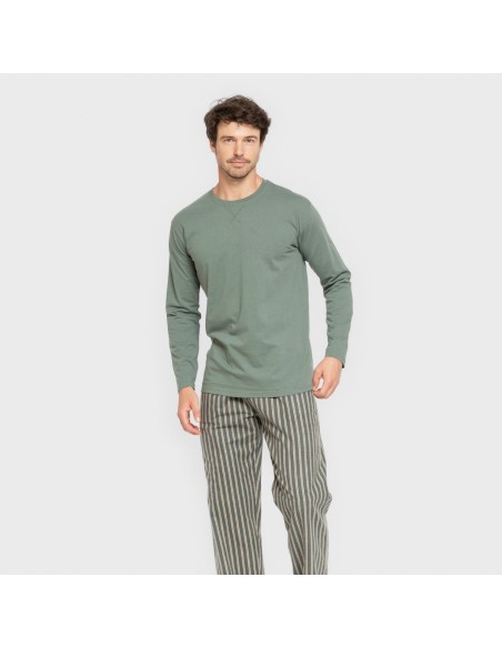 Pijama hombre franela Raya Marsellita verde - arena