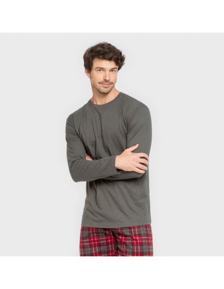 Pijama hombre franela Cuadro Guelo verde cacería