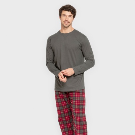 Pijama hombre franela Cuadro Guelo verde cacería