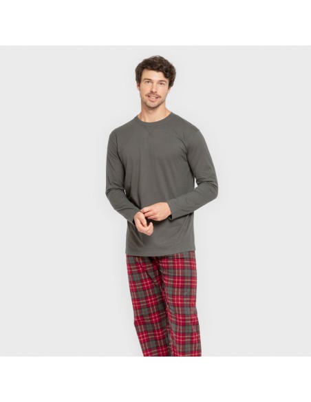 Pijama hombre franela Cuadro Guelo verde cacería