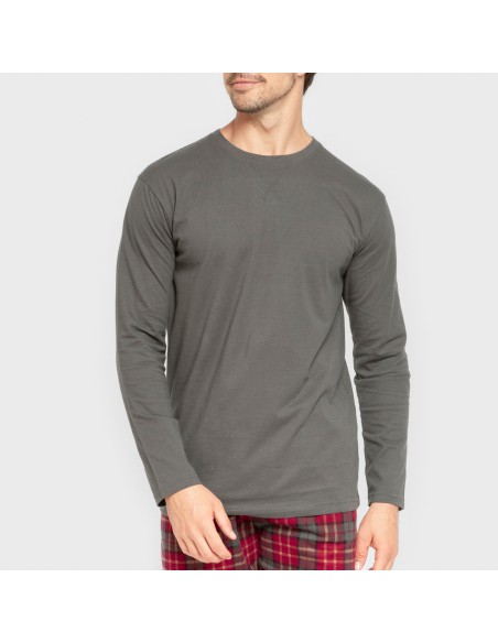 Pijama hombre franela Cuadro Guelo verde cacería