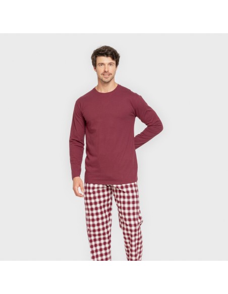 Pijama hombre franela Cuadro Gustavo burdeos