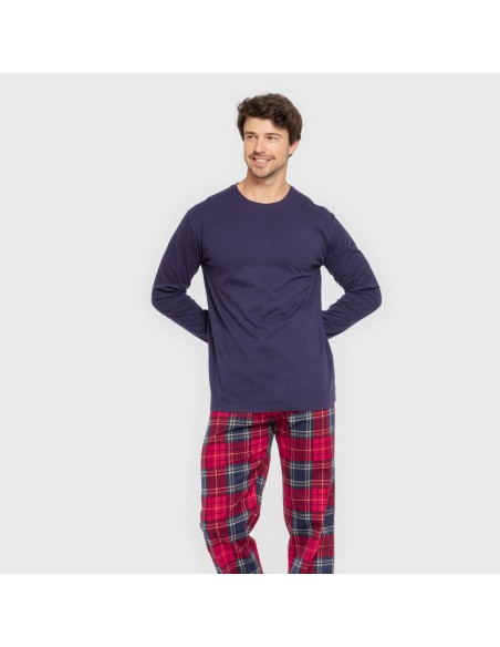Pijama hombre franela Cuadro Bilbo azul marino