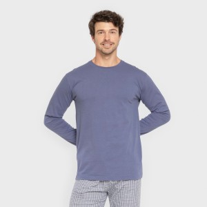 Pijama hombre franela Cuadro Saul azul