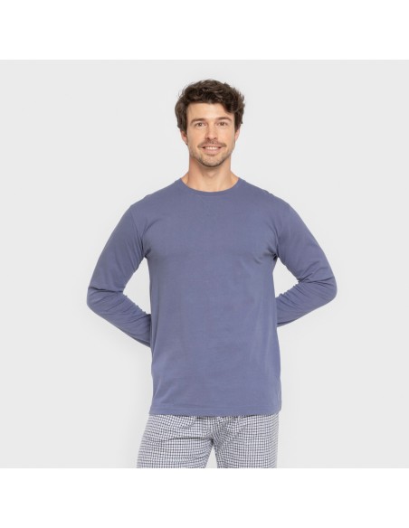 Pijama hombre franela Cuadro Saul azul