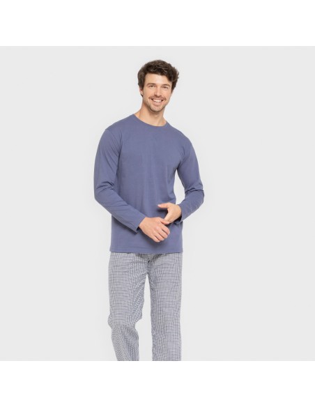 Pijama hombre franela Cuadro Saul azul