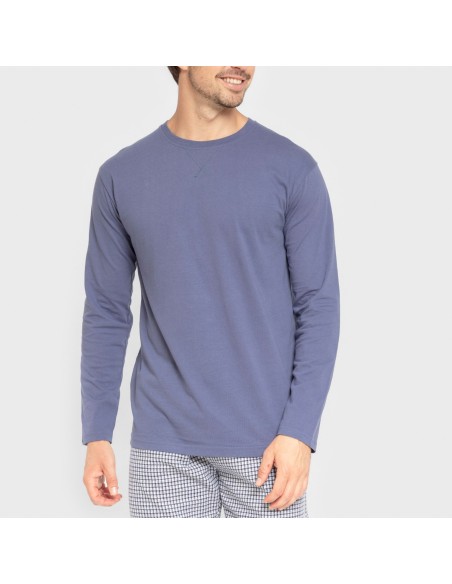 Pijama hombre franela Cuadro Saul azul