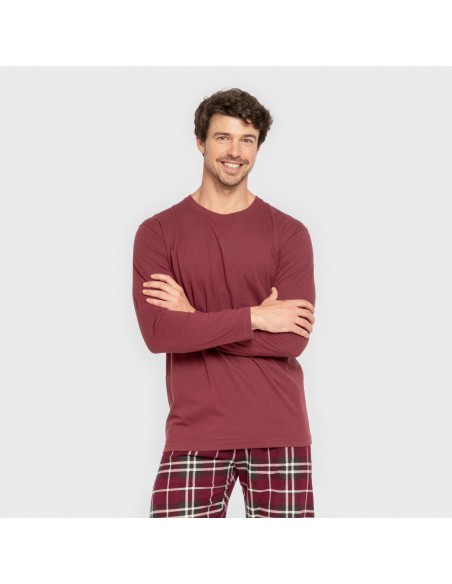 Pijama hombre franela Cuadro Sauron burdeos