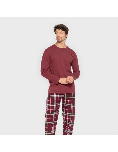 Pijama hombre franela Cuadro Sauron burdeos