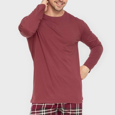 Pijama hombre franela Cuadro Sauron burdeos