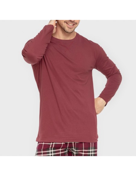 Pijama hombre franela Cuadro Sauron burdeos