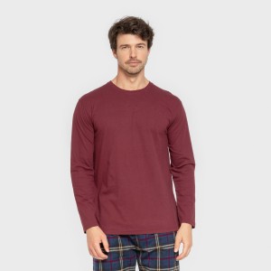 Pijama hombre franela Cuadro Tejada burdeos