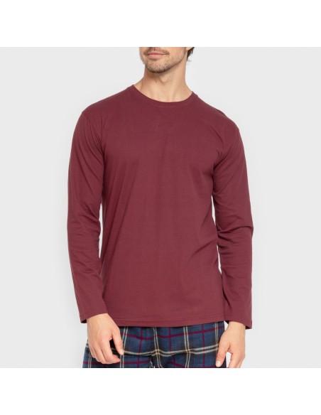 Pijama hombre franela Cuadro Tejada burdeos