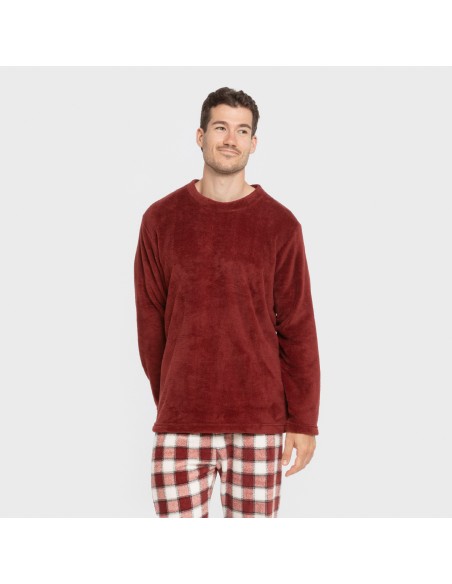 Pijama coral hombre Cuadro Gustavo burdeos