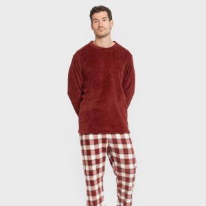 Pijama coral hombre Cuadro Gustavo burdeos 2