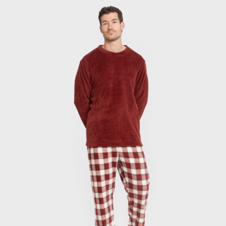 Pijama coral hombre Cuadro Gustavo burdeos