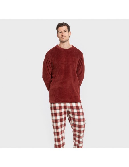 Pijama coral hombre Cuadro Gustavo burdeos