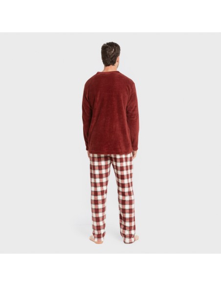 Pijama coral hombre Cuadro Gustavo burdeos