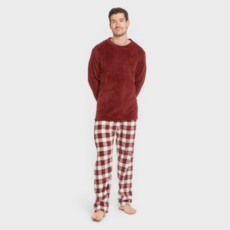 Pijama coral hombre Cuadro Gustavo burdeos