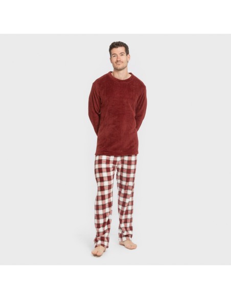 Pijama coral hombre Cuadro Gustavo burdeos