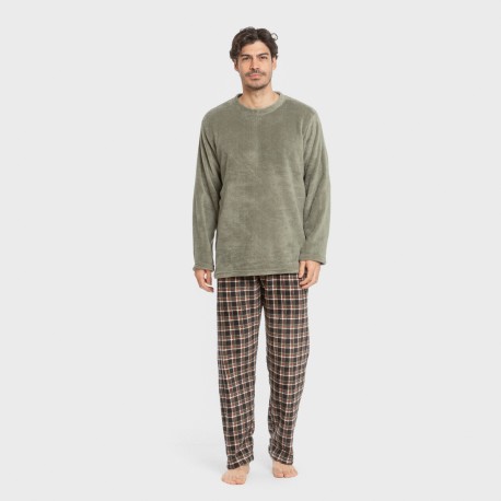 Pijama coral hombre Cuadro Frankfurt verde