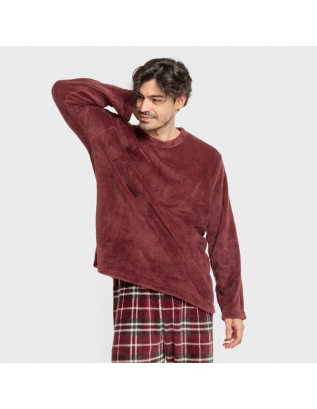 Pijama coral hombre Cuadro Sauron burdeos