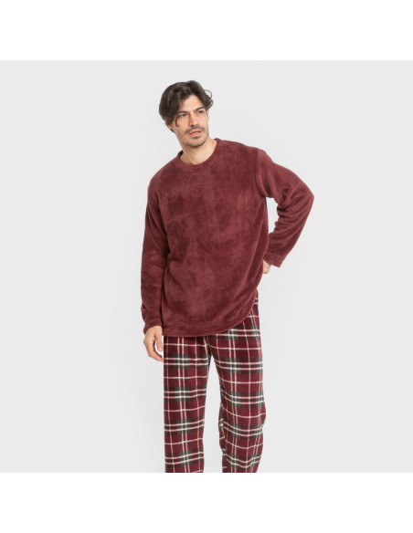 Pijama coral hombre Cuadro Sauron burdeos