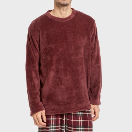 Pijama coral hombre Cuadro Sauron burdeos