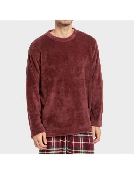 Pijama coral hombre Cuadro Sauron burdeos