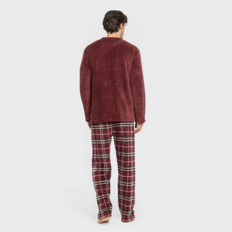 Pijama coral hombre Cuadro Sauron burdeos