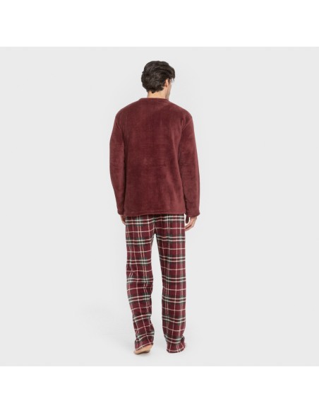 Pijama coral hombre Cuadro Sauron burdeos