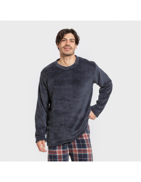 Pijama coral hombre Cuadro Curtis azul marino