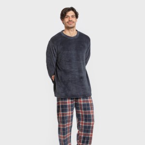 Pijama coral hombre Cuadro Curtis azul marino 2