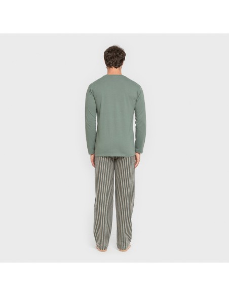Pijama hombre franela Raya Marsellita verde - arena