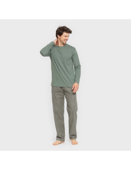 Pijama hombre franela Raya Marsellita verde - arena