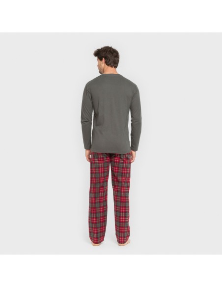 Pijama hombre franela Cuadro Guelo verde cacería