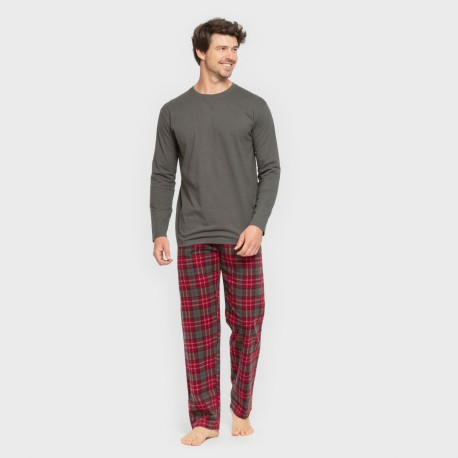 Pijama hombre franela Cuadro Guelo verde cacería