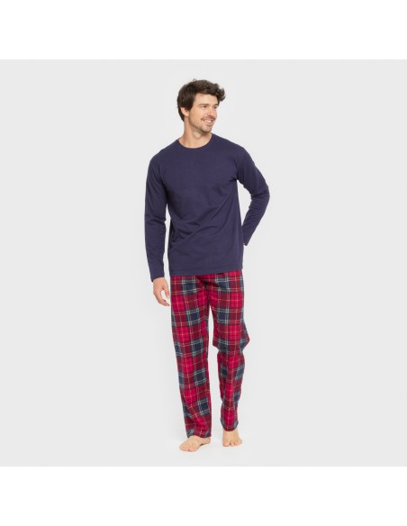 Pijama hombre franela Cuadro Bilbo azul marino