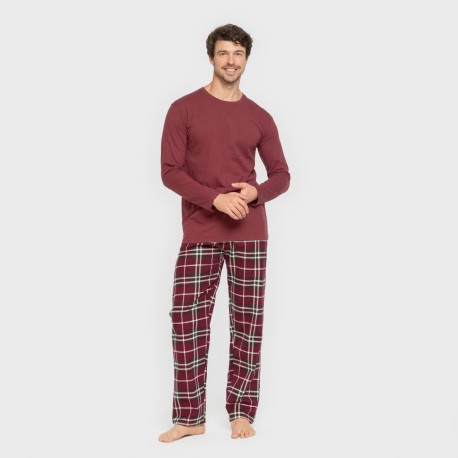 Pijama hombre franela Cuadro Sauron burdeos