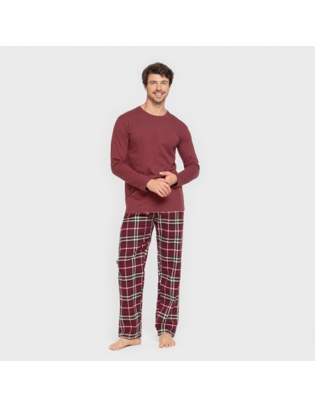 Pijama hombre franela Cuadro Sauron burdeos