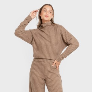 Jersey cuello subido crop 4x2 canalé mujer 2